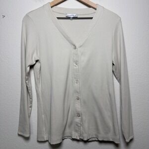 Anatomie Women Pima Cotton Danielle Cardigan Top Medium Old Money Ribbed V-Neck